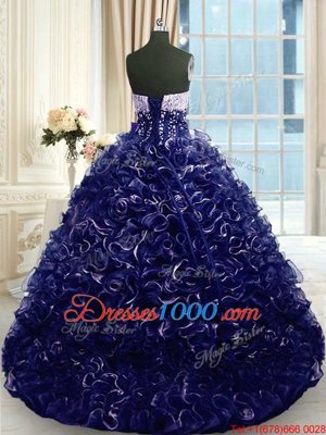 Sleeveless Sweep Train Beading and Pick Ups Lace Up Quince Ball Gowns