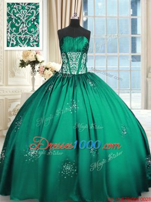 Excellent Teal Strapless Neckline Beading and Appliques and Ruching Quinceanera Dress Sleeveless Lace Up