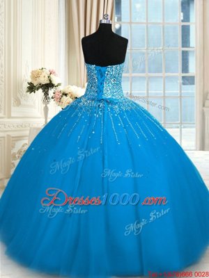 Beautiful Teal Ball Gowns Tulle Sweetheart Sleeveless Beading and Ruffles Floor Length Lace Up Vestidos de Quinceanera