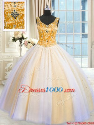 Exceptional Multi-color Ball Gowns Beading and Sequins Sweet 16 Dresses Lace Up Tulle Sleeveless Floor Length