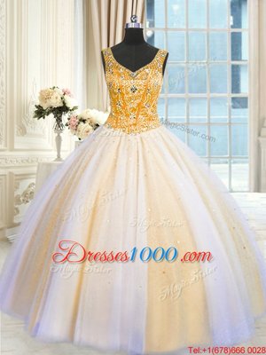 Exceptional Multi-color Ball Gowns Beading and Sequins Sweet 16 Dresses Lace Up Tulle Sleeveless Floor Length