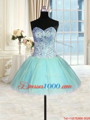 Fitting Three Piece Blue Tulle Lace Up Sweetheart Sleeveless Floor Length 15th Birthday Dress Beading