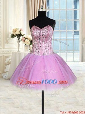 Customized Three Piece Lilac Sleeveless Floor Length Beading Lace Up Vestidos de Quinceanera