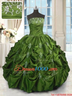 Ideal Pick Ups Floor Length Green Quinceanera Dresses Strapless Sleeveless Lace Up