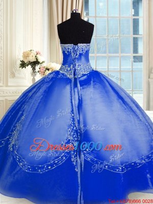 Wonderful Royal Blue Ball Gowns Beading and Embroidery Vestidos de Quinceanera Lace Up Organza Sleeveless Floor Length