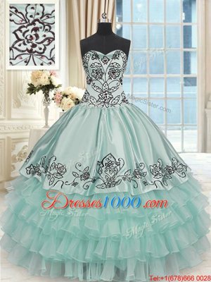 Sweetheart Sleeveless Organza and Taffeta Quinceanera Gowns Beading and Embroidery and Ruffled Layers Lace Up