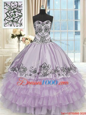 Lavender Sweetheart Neckline Beading and Embroidery and Ruffled Layers 15 Quinceanera Dress Sleeveless Lace Up