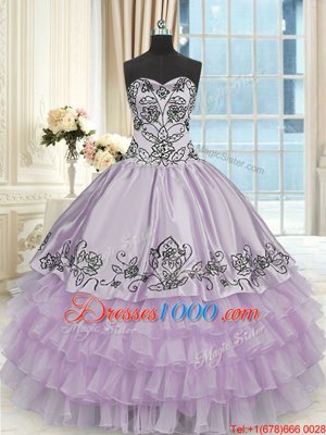 Lavender Sweetheart Neckline Beading and Embroidery and Ruffled Layers 15 Quinceanera Dress Sleeveless Lace Up