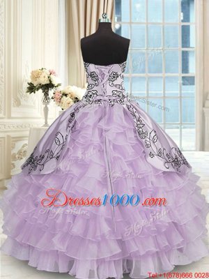 Lavender Sweetheart Neckline Beading and Embroidery and Ruffled Layers 15 Quinceanera Dress Sleeveless Lace Up