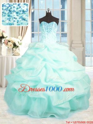Deluxe Floor Length Aqua Blue Quince Ball Gowns Sweetheart Sleeveless Lace Up