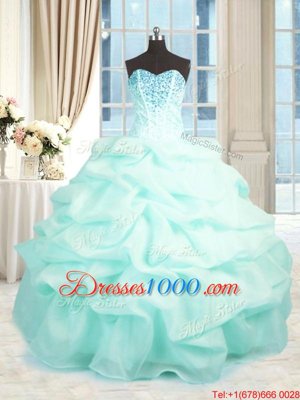 Deluxe Floor Length Aqua Blue Quince Ball Gowns Sweetheart Sleeveless Lace Up