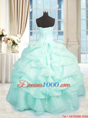 Deluxe Floor Length Aqua Blue Quince Ball Gowns Sweetheart Sleeveless Lace Up