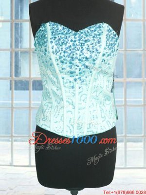 Deluxe Floor Length Aqua Blue Quince Ball Gowns Sweetheart Sleeveless Lace Up