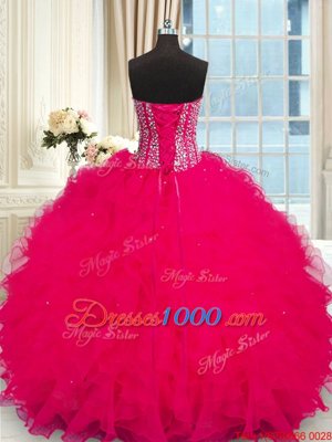 Suitable Coral Red Sleeveless Beading and Ruffles Floor Length 15th Birthday Dress