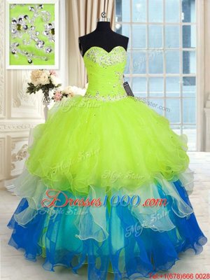 Affordable Multi-color Ball Gowns Sweetheart Sleeveless Organza Floor Length Lace Up Beading and Ruffles Quinceanera Gown