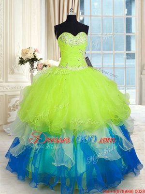 Affordable Multi-color Ball Gowns Sweetheart Sleeveless Organza Floor Length Lace Up Beading and Ruffles Quinceanera Gown