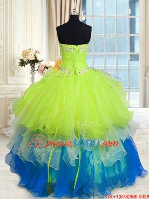 Affordable Multi-color Ball Gowns Sweetheart Sleeveless Organza Floor Length Lace Up Beading and Ruffles Quinceanera Gown