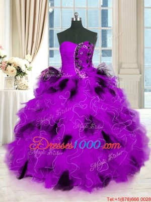 Multi-color Lace Up Sweet 16 Dress Beading and Ruffles Sleeveless Floor Length