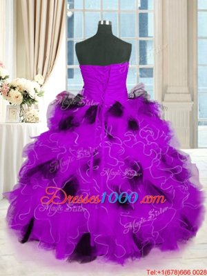 Multi-color Lace Up Sweet 16 Dress Beading and Ruffles Sleeveless Floor Length