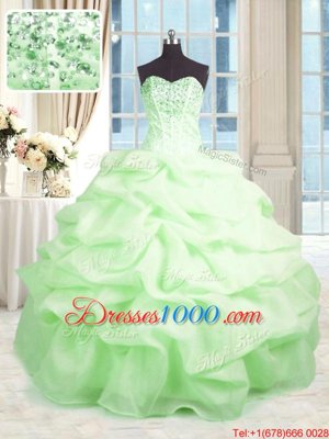 Gorgeous Organza Lace Up Sweetheart Sleeveless Floor Length Sweet 16 Quinceanera Dress Beading and Ruffles