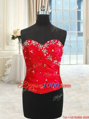 Four Piece Red Three Pieces Sweetheart Sleeveless Organza Floor Length Lace Up Beading and Ruffles and Ruching 15 Quinceanera Dress