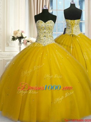Superior Sleeveless Lace Up Floor Length Beading and Sequins Quinceanera Dresses