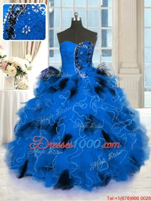 Discount Blue Sleeveless Beading and Ruffles Floor Length Quince Ball Gowns