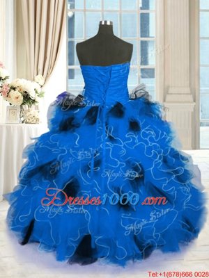 Discount Blue Sleeveless Beading and Ruffles Floor Length Quince Ball Gowns