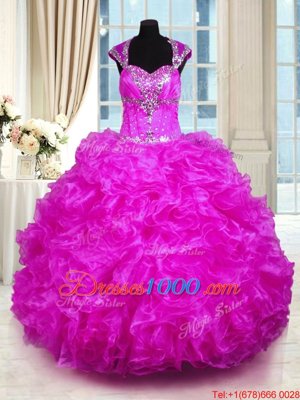 Modern Floor Length Lace Up 15 Quinceanera Dress Royal Blue and In for Military Ball and Sweet 16 and Quinceanera with Beading and Ruffles