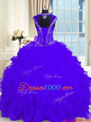 Purple Cap Sleeves Beading and Ruffles Floor Length Quinceanera Dresses