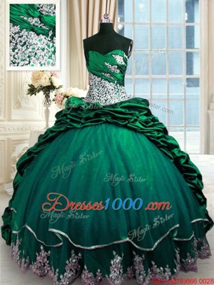 Fantastic Sleeveless Beading and Appliques and Pick Ups Lace Up Sweet 16 Dresses with Dark Green Brush Train
