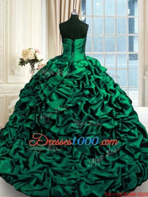 Fantastic Sleeveless Beading and Appliques and Pick Ups Lace Up Sweet 16 Dresses with Dark Green Brush Train