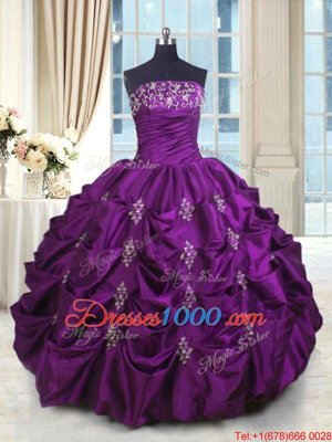 Sexy Eggplant Purple Lace Up Sweet 16 Dresses Beading and Appliques and Embroidery and Pick Ups Sleeveless Floor Length