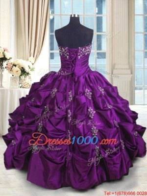 Sexy Eggplant Purple Lace Up Sweet 16 Dresses Beading and Appliques and Embroidery and Pick Ups Sleeveless Floor Length