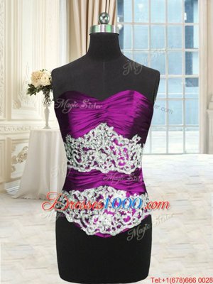High Quality Beading and Lace and Ruching and Pick Ups 15 Quinceanera Dress Eggplant Purple Lace Up Sleeveless Floor Length