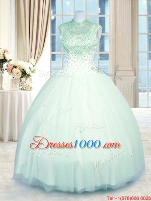 Beading Vestidos de Quinceanera Apple Green Zipper Sleeveless Floor Length