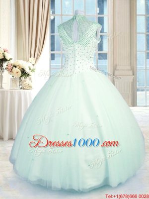 Beading Vestidos de Quinceanera Apple Green Zipper Sleeveless Floor Length