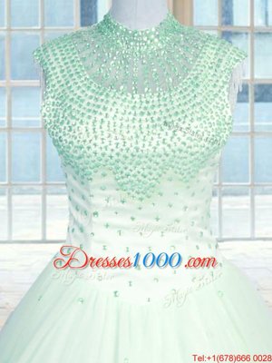 Beading Vestidos de Quinceanera Apple Green Zipper Sleeveless Floor Length