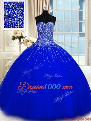 Best Sweetheart Sleeveless Tulle Quince Ball Gowns Beading Lace Up