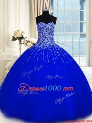 Best Sweetheart Sleeveless Tulle Quince Ball Gowns Beading Lace Up