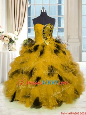 Artistic Sleeveless Organza Floor Length Lace Up 15 Quinceanera Dress in for with Beading and Appliques and Ruffles