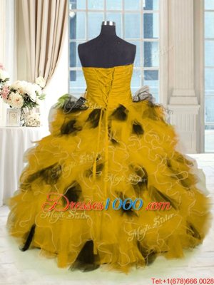 Artistic Sleeveless Organza Floor Length Lace Up 15 Quinceanera Dress in for with Beading and Appliques and Ruffles