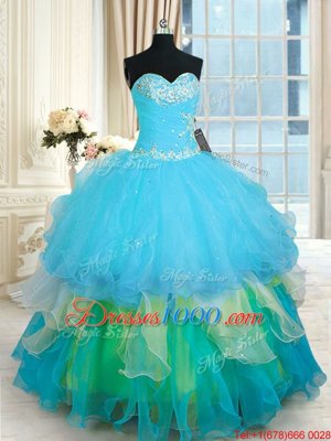 Elegant Organza Sleeveless Floor Length Sweet 16 Quinceanera Dress and Beading and Ruffles