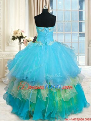 Elegant Organza Sleeveless Floor Length Sweet 16 Quinceanera Dress and Beading and Ruffles