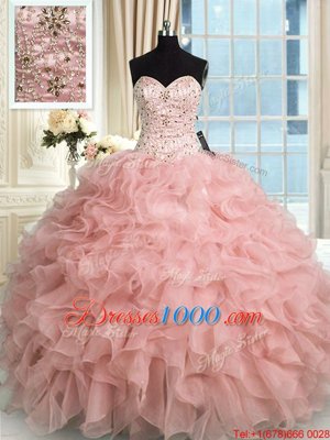 Elegant Organza Sleeveless Floor Length Sweet 16 Quinceanera Dress and Beading and Ruffles