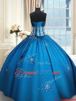 Gorgeous Blue and Teal Quinceanera Gown Military Ball and Sweet 16 and Quinceanera and For with Beading and Appliques and Ruching Strapless Sleeveless Lace Up