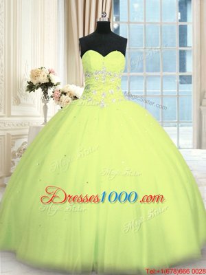 Sweetheart Sleeveless Tulle 15 Quinceanera Dress Appliques Lace Up