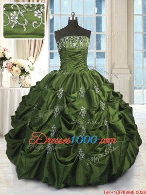Discount Taffeta Sleeveless Floor Length Sweet 16 Quinceanera Dress and Beading and Pick Ups