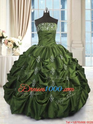 Discount Taffeta Sleeveless Floor Length Sweet 16 Quinceanera Dress and Beading and Pick Ups