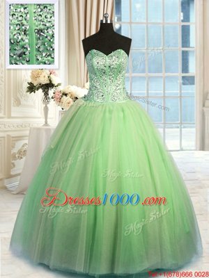 Dynamic Sleeveless Floor Length Beading and Ruching Lace Up Quinceanera Dress with Green